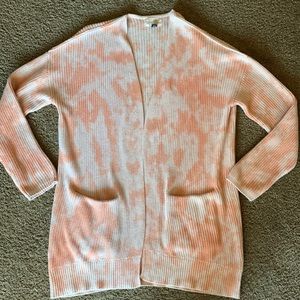 Pink and white tie dye open cardigan
